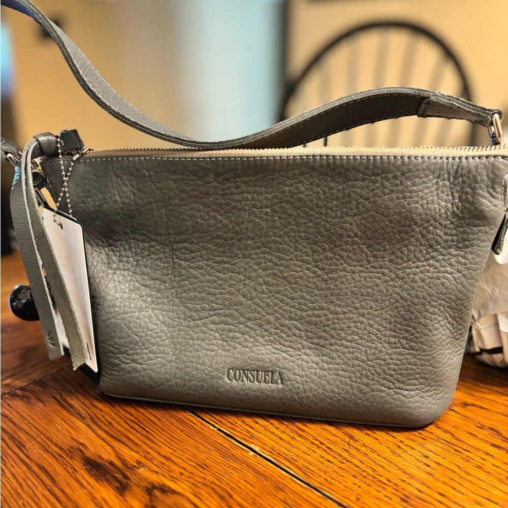 Consuela Keanu Your Way Bag Gray Pebbled Leather with Cherry Charm